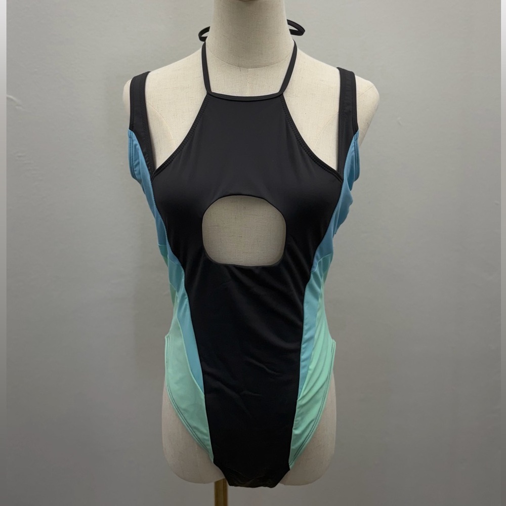 Icon Swim Multicolor Cutout One Piece Swimsuit Halter XL NWT